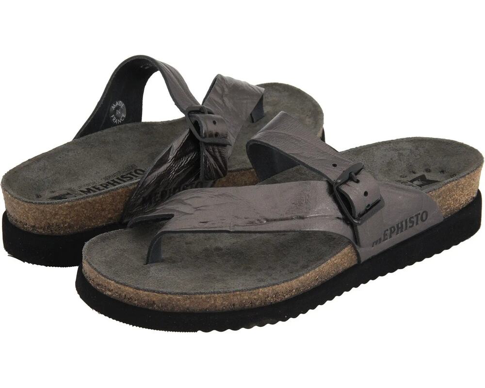 Mephisto Helen Women's Thong Sandals Metallic Silver Leather US 10 EU 40